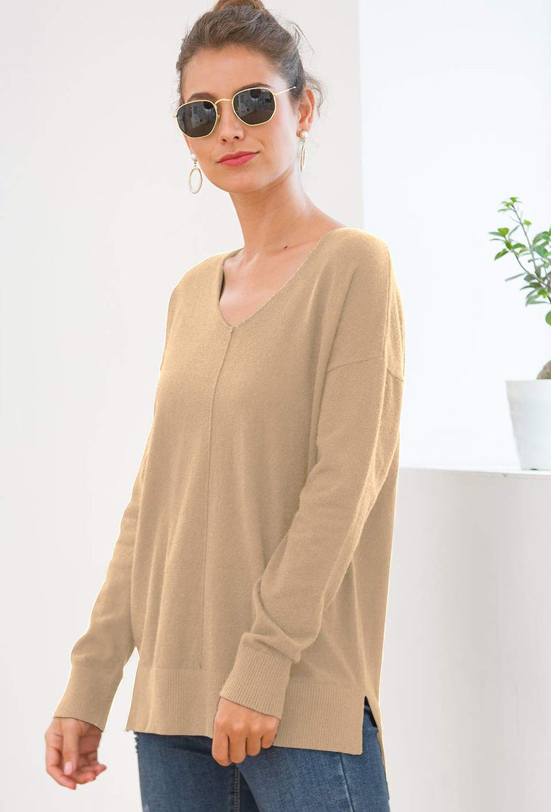 Jouica Womens Fall Casual Long Sleeve Pullover Sweater,Khaki,Large - Image 4